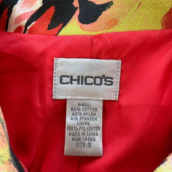 Chico’s Jacket Womens 3 Multicolor Butterfly Abstract Watercolor Snap Button - Picture 6 of 13